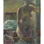 Pat ALGAR (British 1939-2013) Nude Self Portrait reflected in mirror, Oil on board, Signed lower