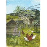 Pat ALGAR (British 1939-2013) Farmyard, Watercolour & ink, Signed lower right, Titled verso,