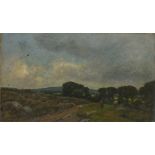 19th Century English School Cattle in an Extensive Landscape, Oil on canvas, Indistinctly signed