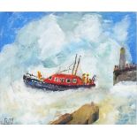 Roy DAVEY (British b. 1946) Lifeboat Leaving Newlyn, Acrylic on board, Signed lower left, 9.75" x