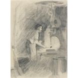 Percy Morton TEESDALE (British 1870-1961) Blacksmith Working Hot Metal, Pencil drawing, 6.25" x 4.