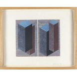 John MITCHELL (British 1914-2014) Projected Piers, (Brown & Blue), Dry pigment on arches, Signed and