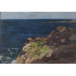 Manner of Frederick LEIGHTON Cornish Coastline, Oil on panel, 9.5" x 15" (24cm x 38cm) Illustrated