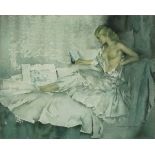 After William Russell FLINT (British 1880-1969) Semi Clad Lady reclining reading a letter,