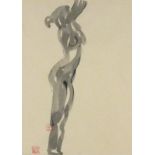 Isobel EADY (British 20th/21st Century) Female nude study, Ink & watercolour, Bearing two red seal