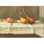 John DAYTON (British 1926-2004) Three Onions, Oil on board, Signed Dayton lower left, Titled &