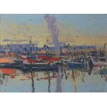 Ken HOWARD (British b.1932) Newlyn Evening, Oil on canvas board, Signed lower right, 10.25" x 13.