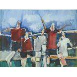 Leon DAVIES (British b. 1947) Footballers, Watercolour, Signed with initials and dated 2017,