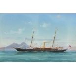 Antonio De SIMONE (Italian 1951-1907) Steam Launch Portia sailing past Vesuvius in Bay of Naples,