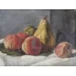 19th Century Still Life of Peaches and a Pear, Oil on canvas laid on board, 9" x 12.5" 23cm x 32cm)