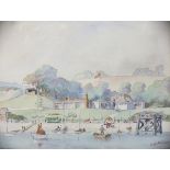 Hugh E RIDGE (British 1899-1976) Yacht Club, Pen & watercolour, Signed lower right, Label verso, 8.