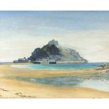 Denys LAW (British 1907-1981) View of St Michael's Mount from Marazion, Oil on board, Signed lower