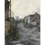 Ann HINDS (British 20th Century) Village Street, Oil on board, Signed and dated '87, 15.5" x 11.