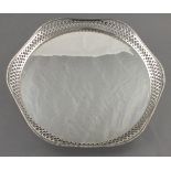 A silver salver, Birmingham 1911, Williams (Brimingham) Ltd, circular with a lattice raised rim, 14"