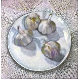 Margaret DEAN (British b.1939) Still life - 4 Garlic Cloves, Oil on canvas, Titled, signed & dated