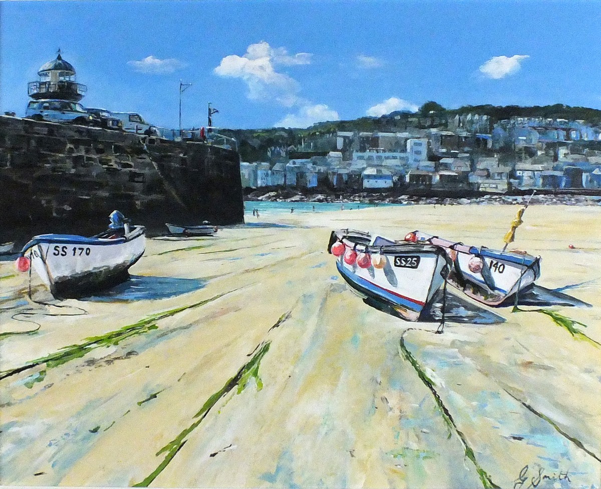 Gordon SMITH (British b.1954) Low Tide St Ives, Acrylic on board, Titled, signed & dated 2017 on