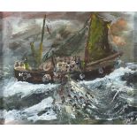 Roy DAVEY (British b.1946) Fishing Vessel in Stormy Waters, Acrylic on canvas board, Signed ROY