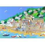 Richard LODEY (British b.1950) Mousehole, Acrylic & gouache on card, Inscribed & signed with
