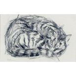 Barbara KARN (British b.1949) Watchful Cat, Charcoal, Titled & signed verso, Signed lower left, 6.