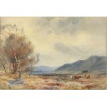 19th Century British, Highland Landscape with Cattle, Watercolour, Indistinctly signed lower