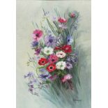 Mel BADENOCH (20th Century British) Summer Flowers, Watercolour, Signed lower right, 21" x 14.5" (