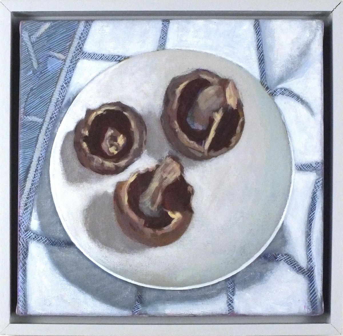 Margaret DEAN (British b.1939) Still life - 3 Mushrooms, Oil on canvas, Titled, signed & dated - Image 2 of 2