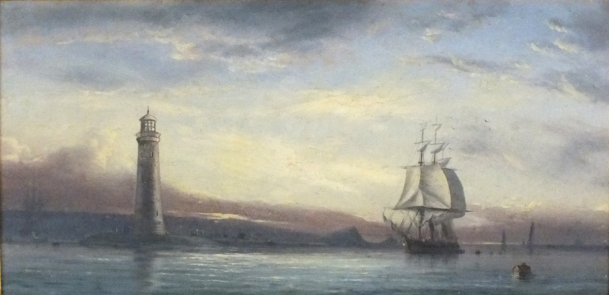 Isaac Walter JENNER (British 1836-1902) Plymouth Lighthouse with Shipping, Oil on board, Signed