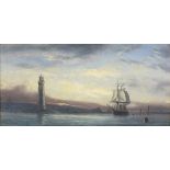 Isaac Walter JENNER (British 1836-1902) Plymouth Lighthouse with Shipping, Oil on board, Signed