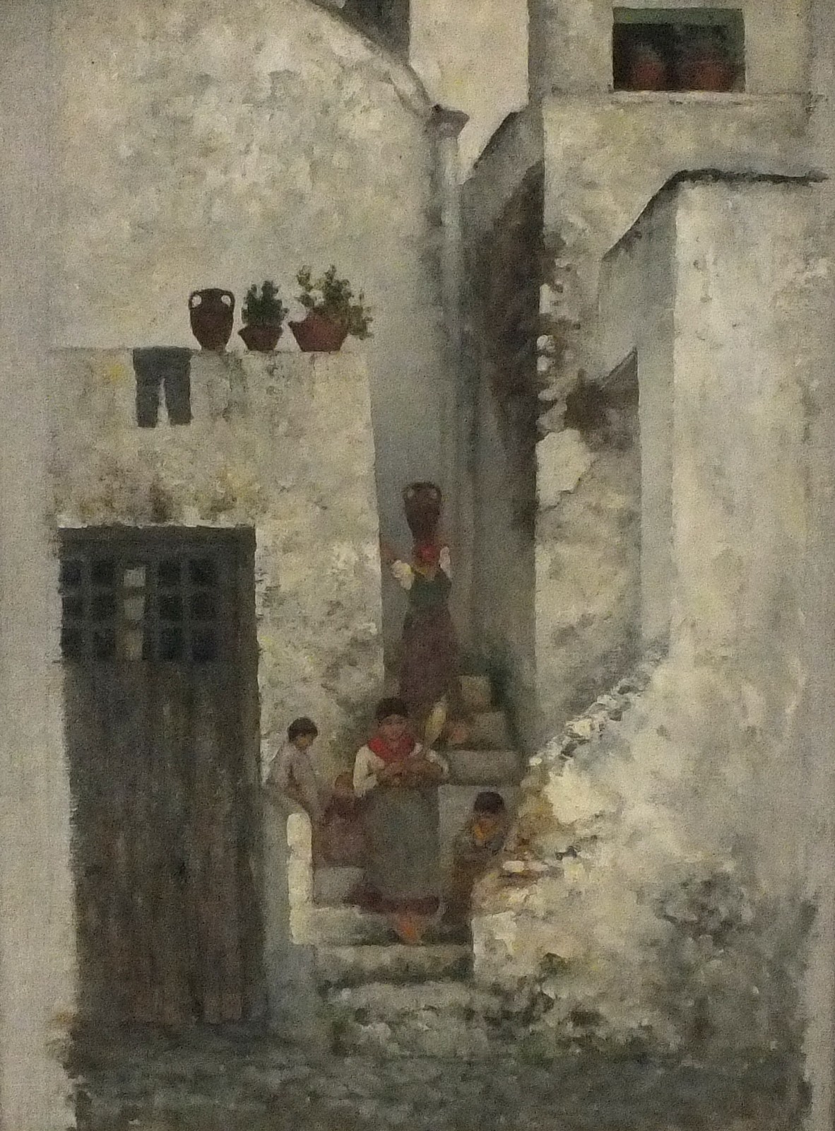 Reginald MILLS? (British 20th Century) Steps in  South European Town, Oil on canvas, 15.25" x 11.