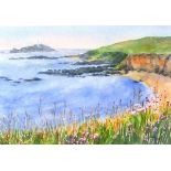 Julia PASCOE (British b.1967) Godrevy View, Watercolour, Titled & signed on label verso, Signed