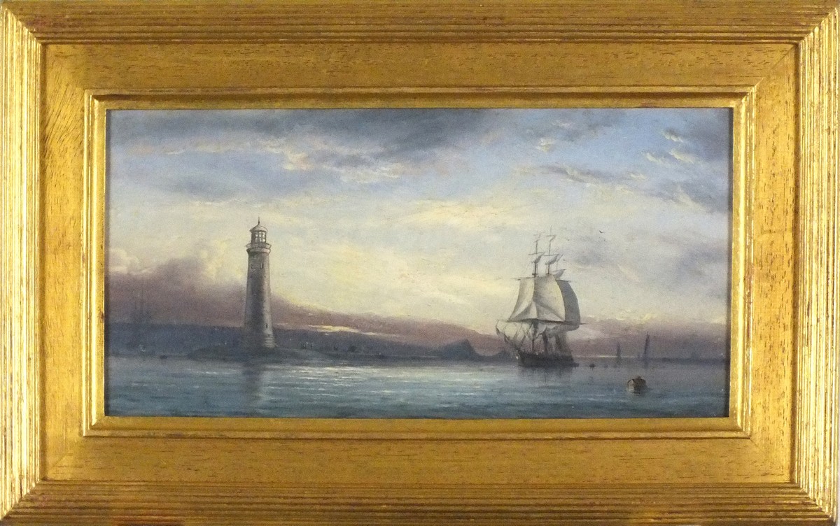 Isaac Walter JENNER (British 1836-1902) Plymouth Lighthouse with Shipping, Oil on board, Signed - Image 2 of 2