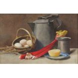 D J JACKSON (20th Century) Sill Life with Eggs and Rhubarb, Watercolour, Indistinctly signed lower