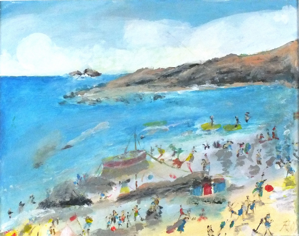 Roy DAVEY (British b.1946) Summer Fun - Figures on a Beach, Acrylic on canvas board, Signed ROY
