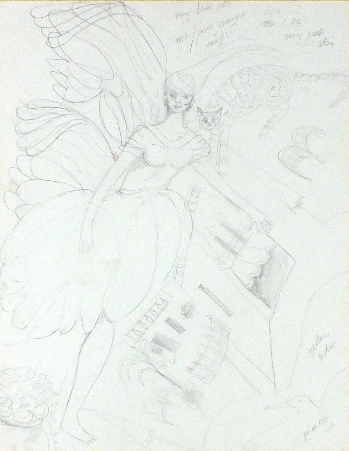 Ponkle FLETCHER (British 1934-2012) Claude & Flying Angle, Pencil preparatory sketch, Signed and