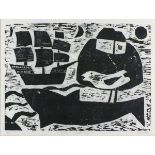 Peter FOX (British b.1952) Whale in Mounts Bay, Woodcut, Titled & signed verso, Titled, Numbered