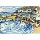 Edgar Rowley SMART (British 1887-1934) Cornish Fishing Village probably Mousehole, Watercolour,