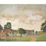 Donald HUGHES (British 1881-1970) Farmstead on a Village Green, pastel, Signed lower right, 11" x