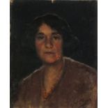 Early 20th Century British School Portrait of a Woman Wearing Pink Blouse and Amber Necklace, Oil on
