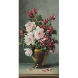 Valerie CERNO (Austrian b. 1906) Still Life of Roses in a Vase, Oil on board, Signed lower right