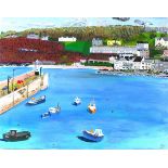 Andrew STEWART (British b.1948) Total Calm St Ives Harbour, Oil on canvas, Titled on stretcher