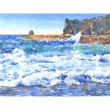 Julia PASCOE (British b.1967) Rough Sea, Portreath, Watercolour, Titled & signed on label verso,