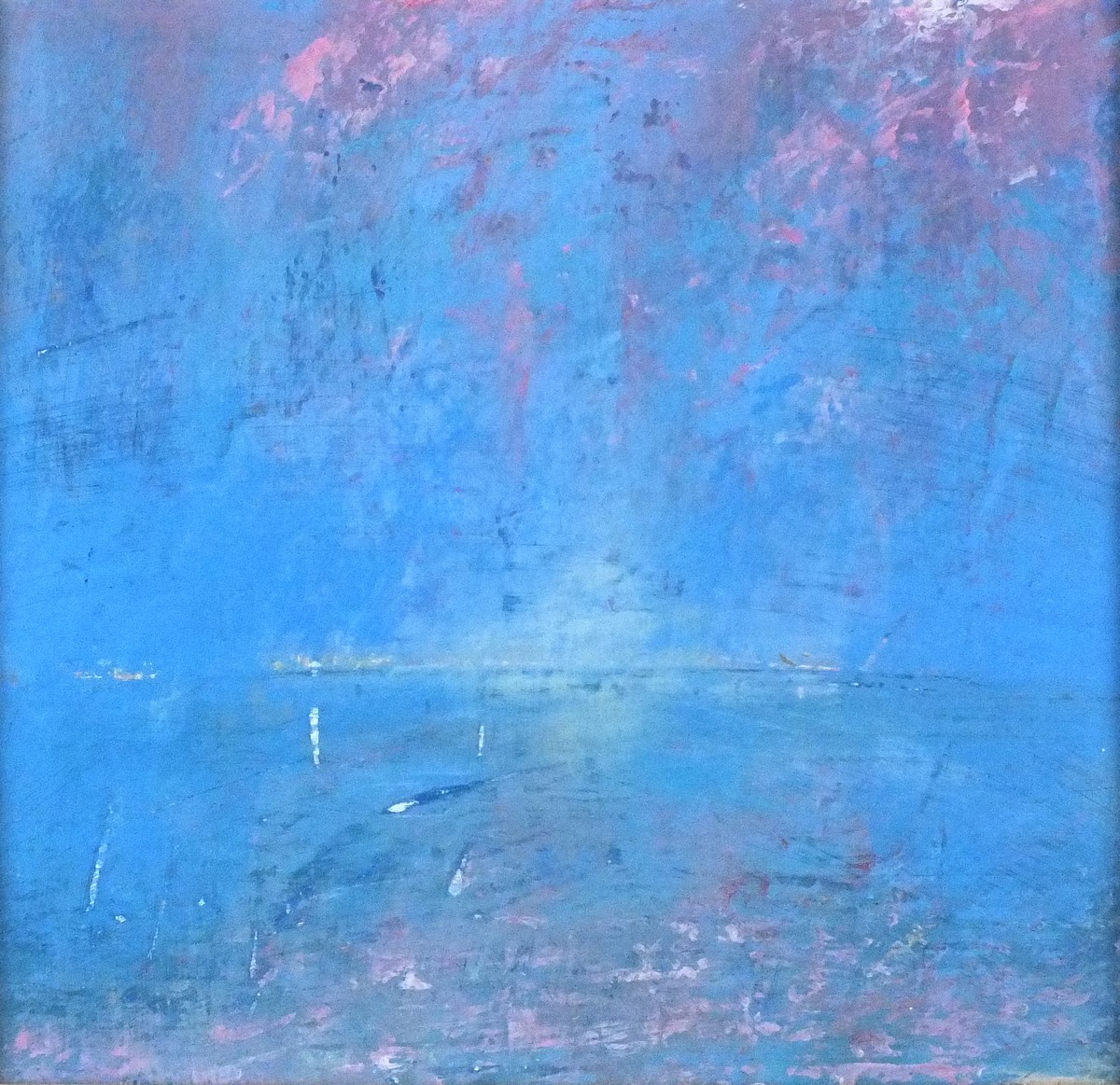 Richard Lannowe HALL (British b.1951) Blue on Pink, Mixed media on board, Titled, signed & dated May