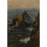 19th Century English School Land's End with Longships Lighthouse in the Distance, Oil on canvas,