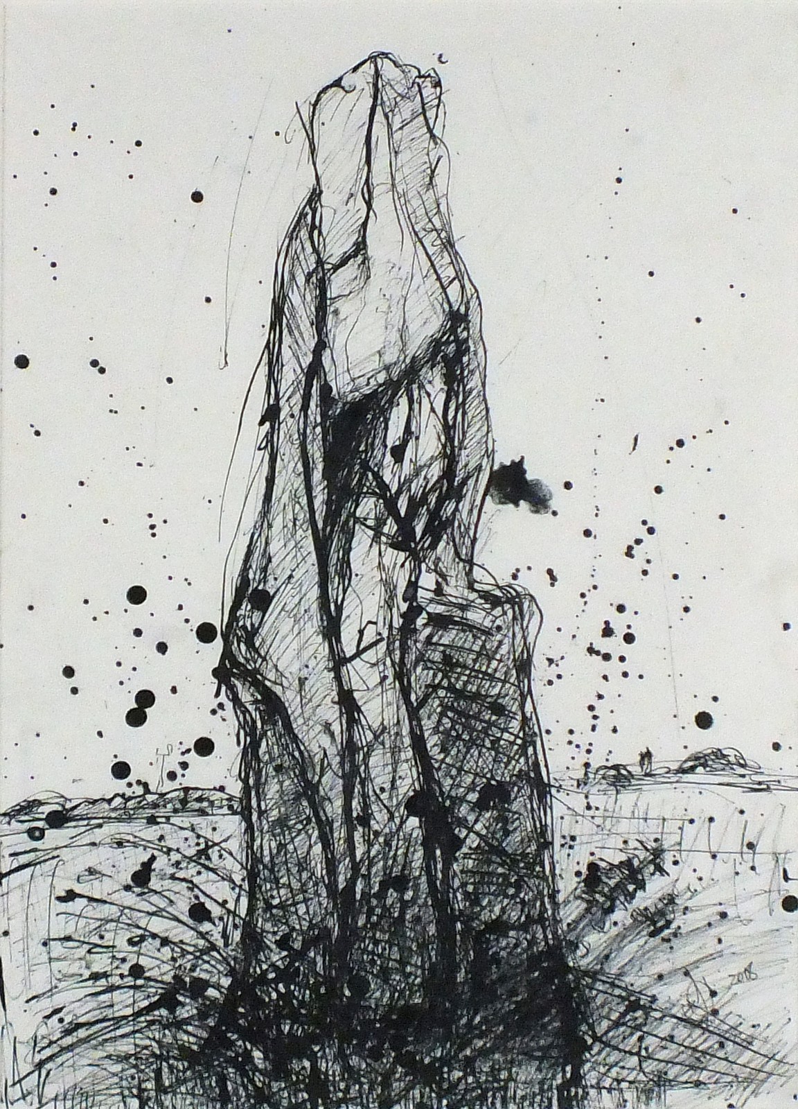 Jonathan HAYTER (British b. 1959) North East Piper Standing Stone, Ink on paper, Signed with