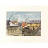 George HOLLOWAY (British 1882-1977) Bristol Docks, Watercolour, Signed lower right, 9.5" x 13.5" (