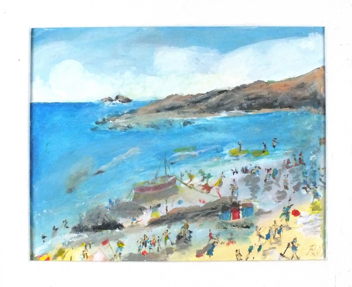 Roy DAVEY (British b.1946) Summer Fun - Figures on a Beach, Acrylic on canvas board, Signed ROY - Image 2 of 2