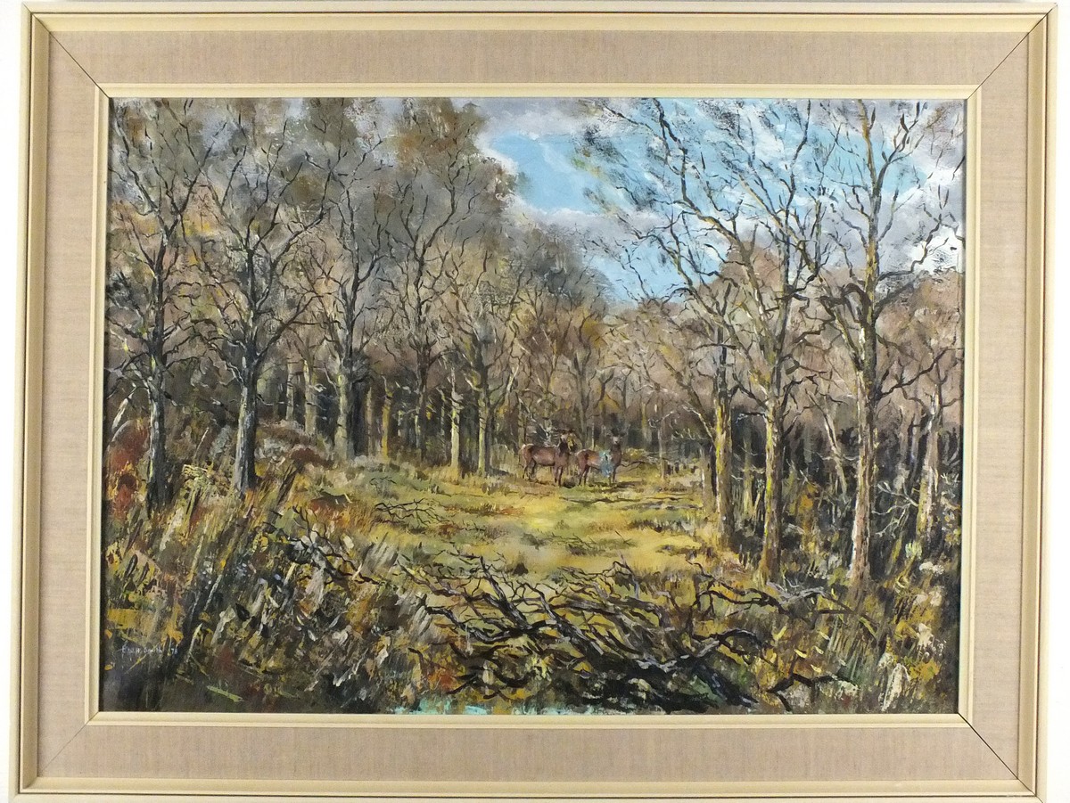 E W H Smith (20th Century) Stags in a Woodland Clearing, Oil on canvas, Signed and dated '78 lower - Image 2 of 2