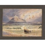 19th Century British School St Michael's Mount with Figures Landing a Boat in the Foreground,
