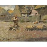 Fred HALL (British 1860-1948) On a Berkshire Farm, Oil on board, Signed lower right, Signed and