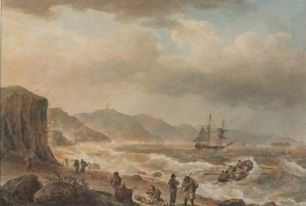 Nicolas POCOCK (British 1740-1821) Landing the Fish - Figures on a shoreline with a large vessel